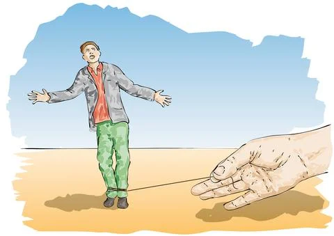 Shoelace stretched to a man, stumble, vector illustration Stock Illustration