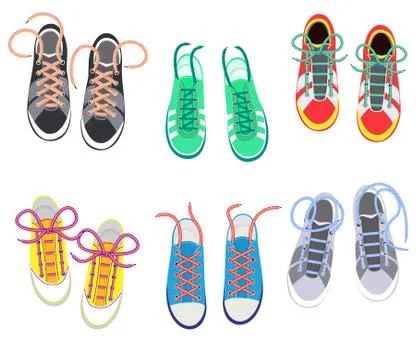 Shoelaces on snickers vector shoestring or shoe-laces and fashion accessory for Stock Illustration