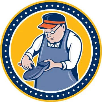 Shoemaker cobbler circle cartoon Stock Illustration