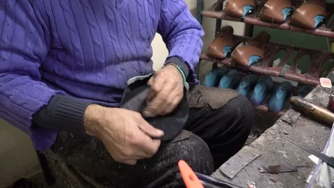 Shoemaker man is Making Shoes 4K UHD Clip Stock Footage 71746277
