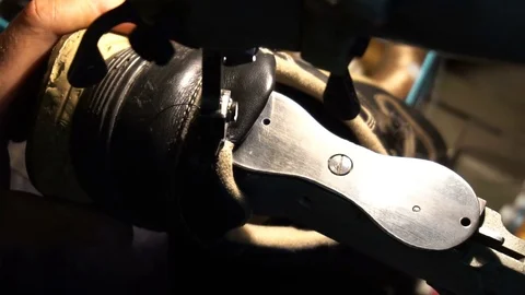 Shoemaker repairing shoes. Workshop Stock Footage 77880161