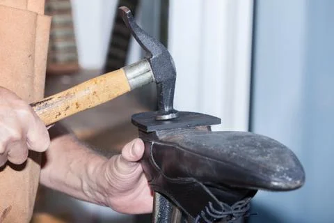 The shoemaker repairs a shoe Stock Photos