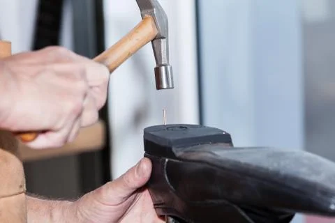 The shoemaker repairs a shoe Stock Photos