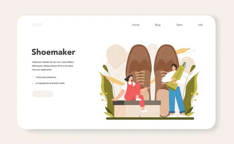 Shoemaker web banner or landing page. Craftsman wearing an apron Stock Illustration