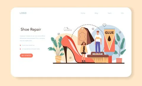 Shoemaker web banner or landing page. Craftsman wearing an apron Stock Illustration