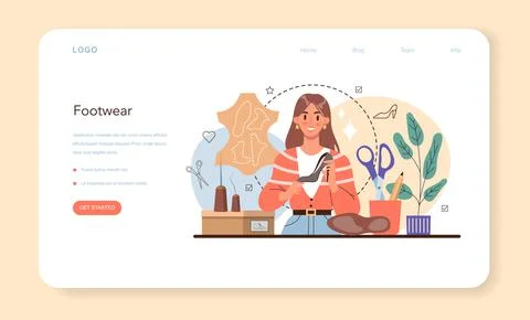Shoemaker web banner or landing page. Craftsman wearing an apron Stock Illustration