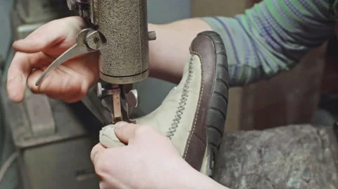 Shoemaker at work. Close up. Workshop Video stock 59911505