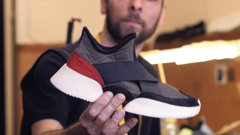 Shoemaker at work Stock Footage 111784245