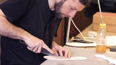 Shoemaker at work Stock Footage 111784709