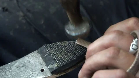 The shoemaker at work.The process of repairing shoes in workshop Stock Footage 77921942