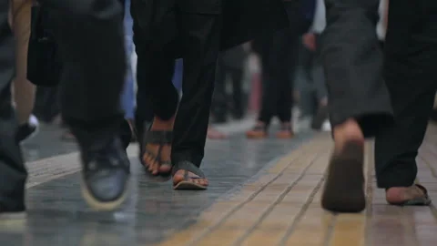 Shoes and Legs of Commuting Train Passengers at Busy Railway Station in India Stock Footage 245753516