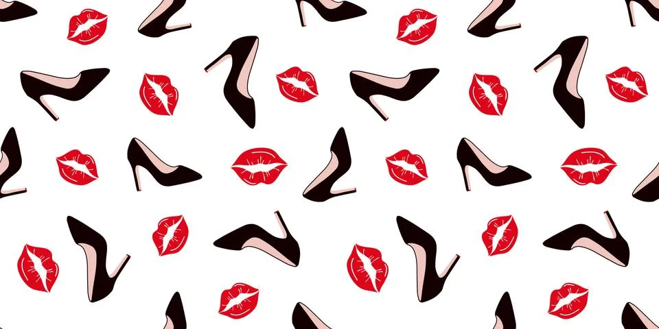 Shoes anf lips seamless pattern Stock Illustration