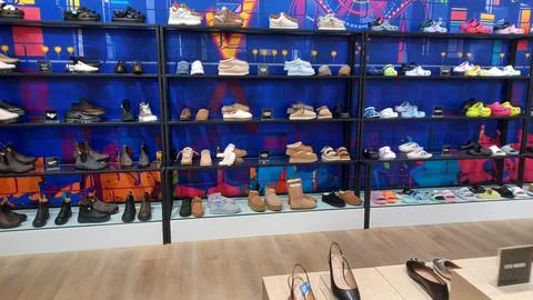 Shoes Boxes Stacked In Store Stock Photos