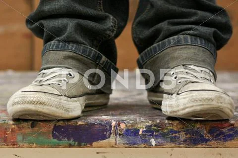 Shoes on colorful table Stock Photos
