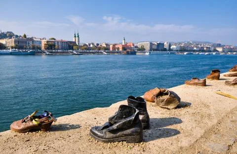 Shoes on the Danube Bank Jewish memorial in Budapest, Hungary Stock Photos