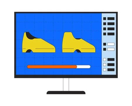 Shoes designing on computer screen 2D linear cartoon object 스톡 일러스트
