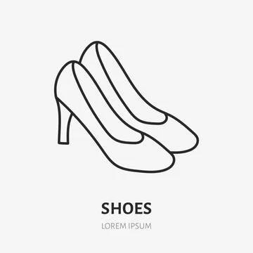 Shoes doodle line icon. Vector thin outline illustration of footgear with heel Stock Illustration