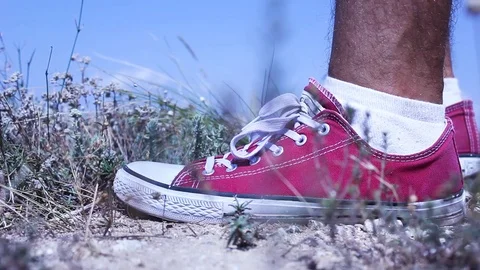 Shoes on dry grass Stock Footage 94380916