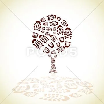 Shoes print in a tree silouette - illustration Stock Illustration