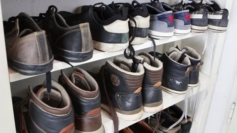 Shoes in a shelf Stock Footage 81673022