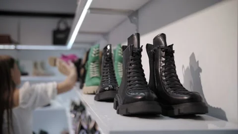 Shoes on store shelves close-up Stock Footage 219729400