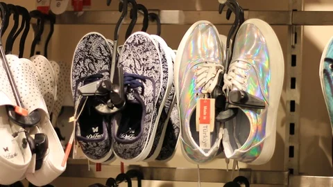 Shoes on store shelves Stock Footage 89665376