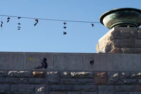 Shoes on a wire Fotos de archivo