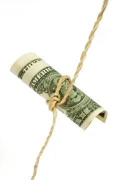Shoestring budget dollar.  string or twine tied in a bow isolated Stock Photos