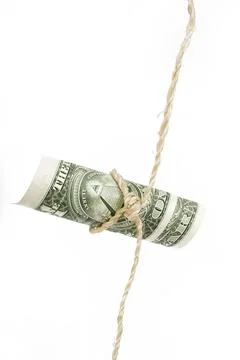 Shoestring budget dollar.  string or twine tied in a bow isolated Stock Photos
