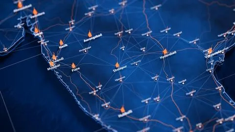 Sholapur map big data visualization. Futuristic map infographic of city in India Illustrazione stock