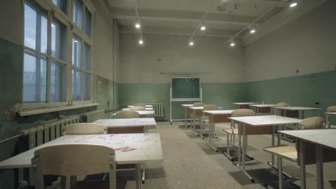 Shool classroom with desks Stock Footage 82648402