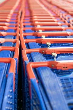 Shooping trolley row. Stock Photos
