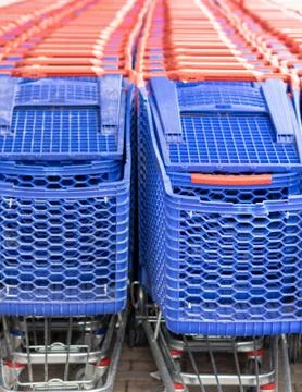 Shooping trolley row. Stock Photos