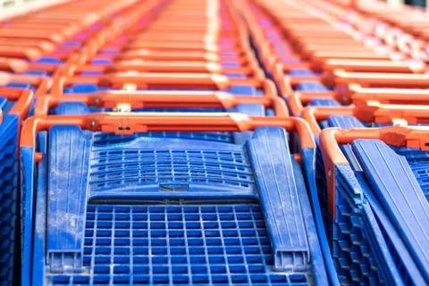Shooping trolley row. Stock Photos