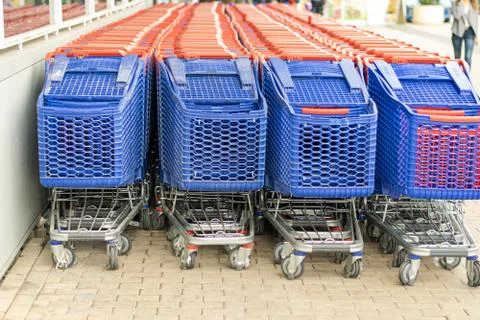 Shooping trolley row. Stock Photos