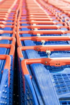 Shooping trolley row. Stock Photos