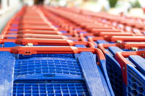 Shooping trolley row. Stock Photos