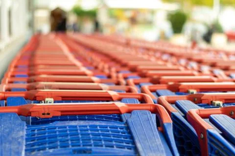 Shooping trolley row. Stock Photos