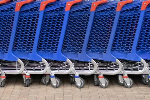 Shooping trolley row. Stock Photos
