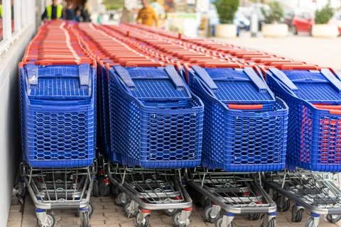 Shooping trolley row. Stock Photos