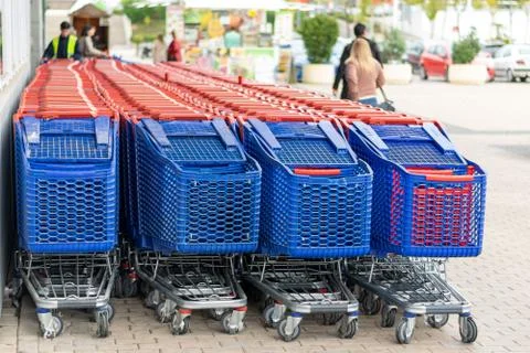 Shooping trolley row. Stock Photos
