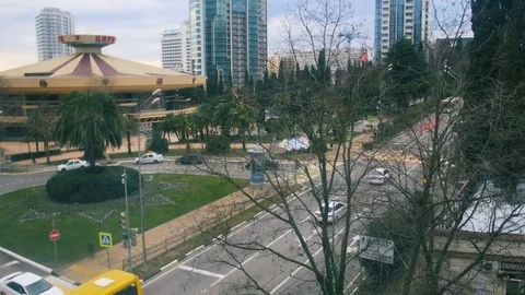 Shoot forests and city of the funicular. The view from the funicular window Stock Footage 71691332