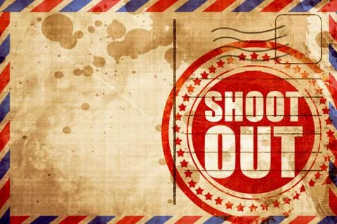 Shoot out, red grunge stamp on an airmail background Stock Illustration