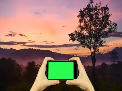 Shoot video of nature with smart phone with green screen display Stock Footage