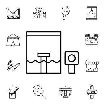 Shoot, water, balloon, target, carousel flat vector icon in amusement pack Stock Illustration