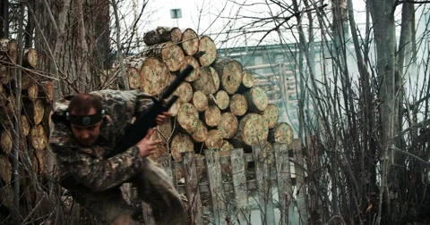 Shooter advancing white smoke. Stock Footage 49810216