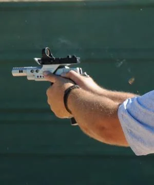 Shooter at competition Stock Photos