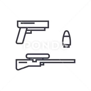 Shooter game, gun, rifle, bullet concept vector thin line icon, symbol, sign Stock Illustration