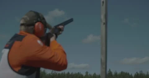 Shooter Hitting Clay Disk Stock Footage 58952397