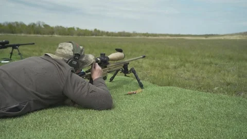 A shooter shoots at a target in a high-precision shooting competition Video stock 243797993